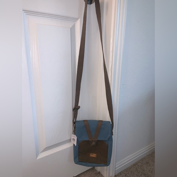 L. L. Bean Utility Crossbody Blue Brown Canvas Bag - Picture 8 of 10